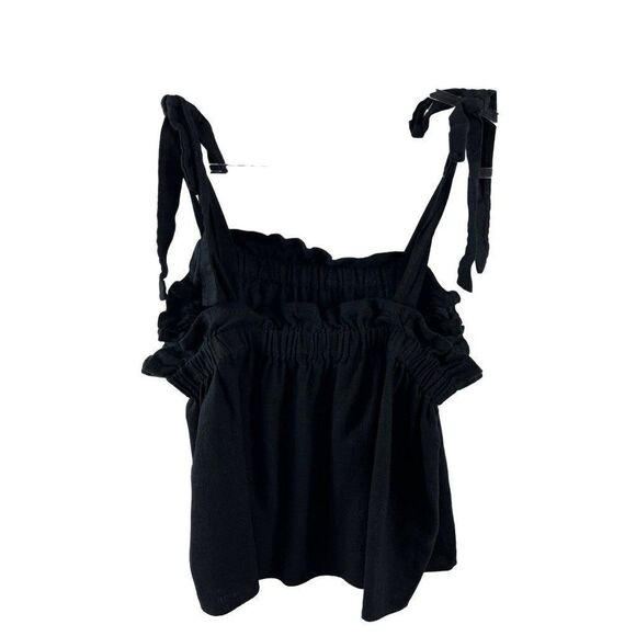 Eloquii Elements Linen Blend Tie Shoulder Ruffled Cropped Tank Top Black Size 18 - Picture 4 of 9